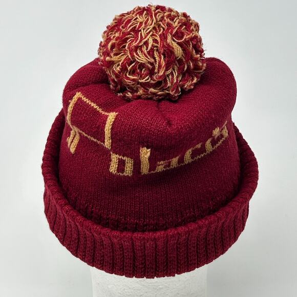 Vintage 70s Polaris Snowmobiles Cuffed Pom Pom Beanie Toque Winter Hat Red - Picture 7 of 9